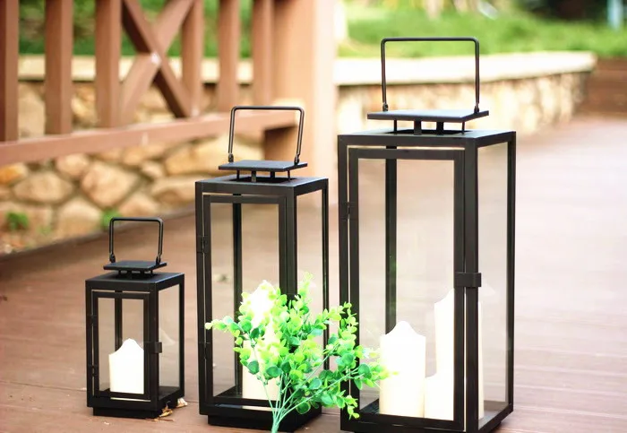 Черный железный уличный подсвечник стеклянный Хрустальный ветрозащитный