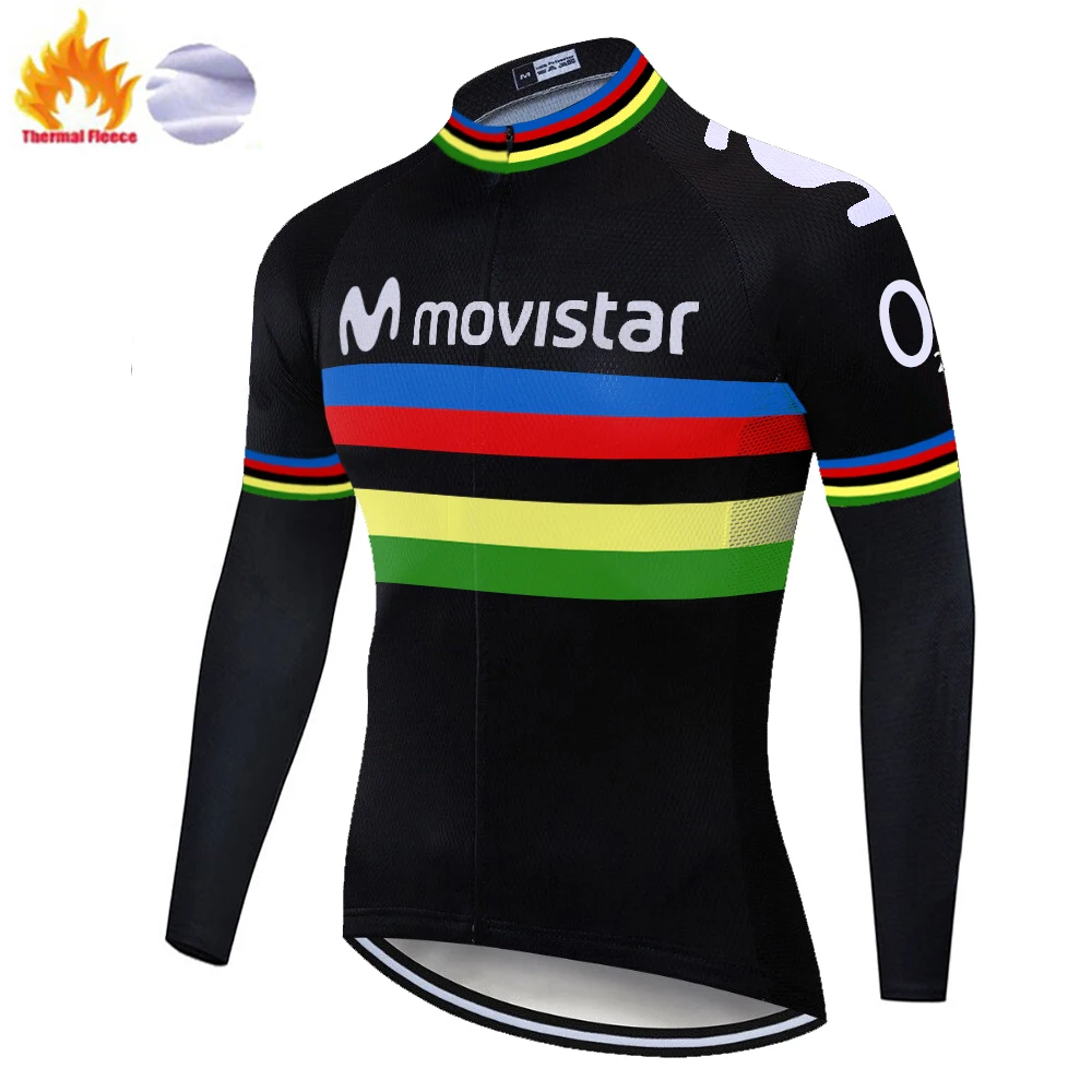 2020 команда movistar Мужская велосипедная трикотажная зимняя термофлисовая