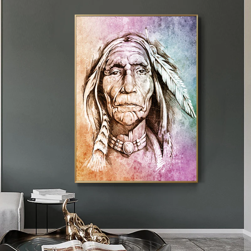 Нативный холст настенные художественные картины племя женщина Пернатые принты