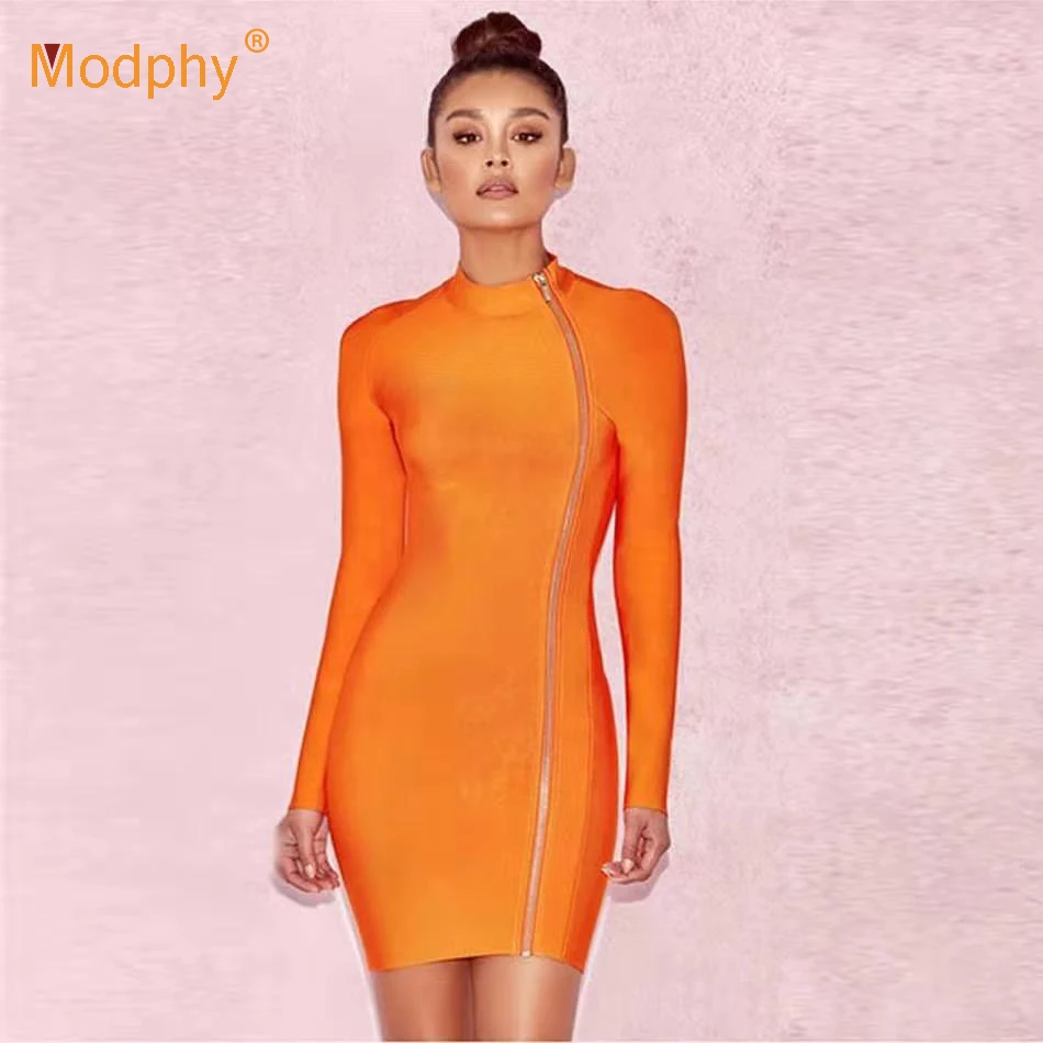 Новинка 2019 зимнее модное Оранжевое Женское Бандажное платье сексуальное с
