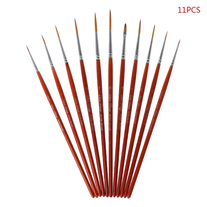 11pcs/set Professional Detail Paint Brush Fine Pointed Tip Miniature Brushes For Acrylic Watercolor Oil Drawing Kits - купить по