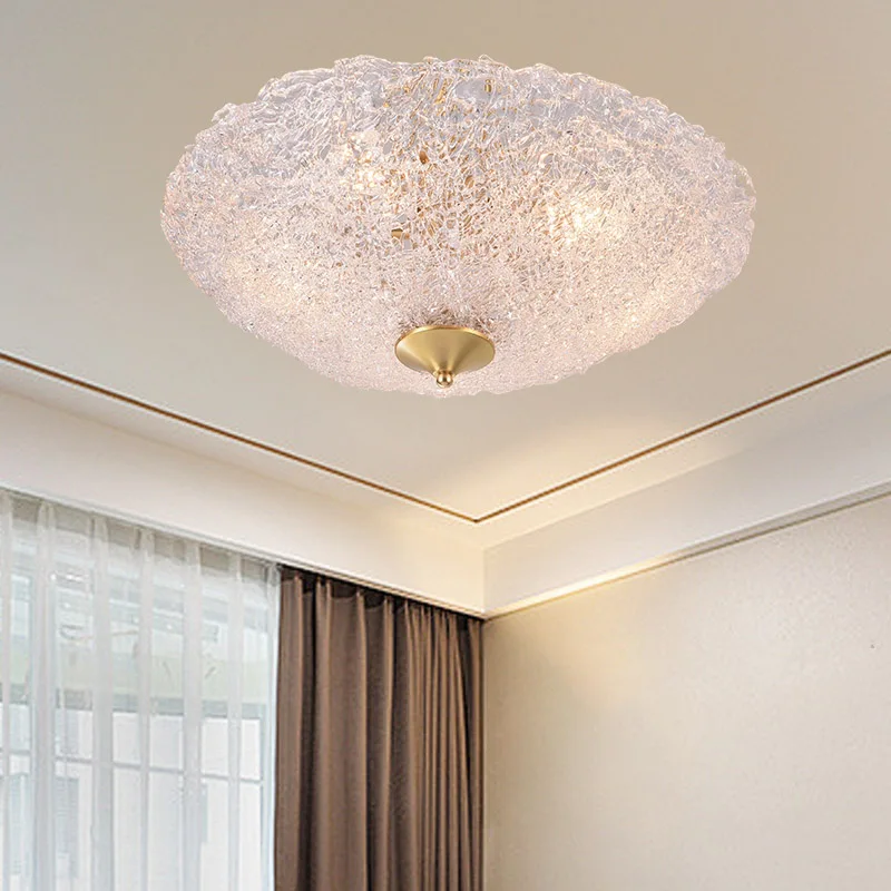 

Art Fan Crystal Simple Light Luxury Round Ceiling Lamp All Copper Bed Room Glass Dressing Room Unique Dining Room Light
