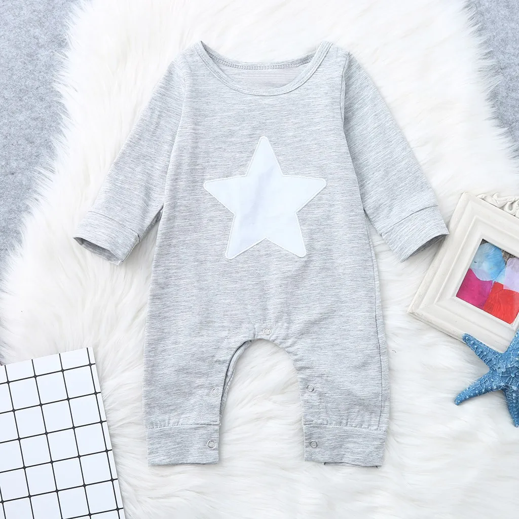 Хлопковый костюм для малышей комбинезон с длинными рукавами и принтом звезд