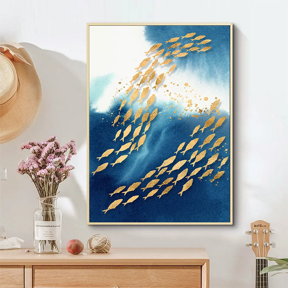 

Posters And Prints Canvas Painting Modern Wall Art Nordic Abstract Golden Fishes Picture Canvas Print Home Decor