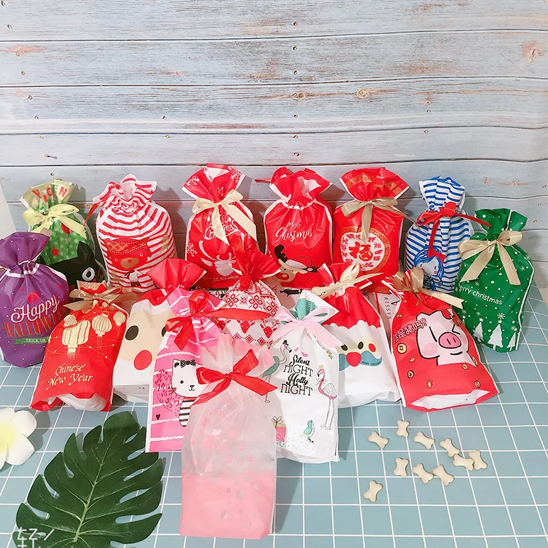 

10/20pcs Plastic Drawstring Bags Candy Biscuit Gift Bag Baby Shower Birthday Party Decor Bags New Year Blessing Bag