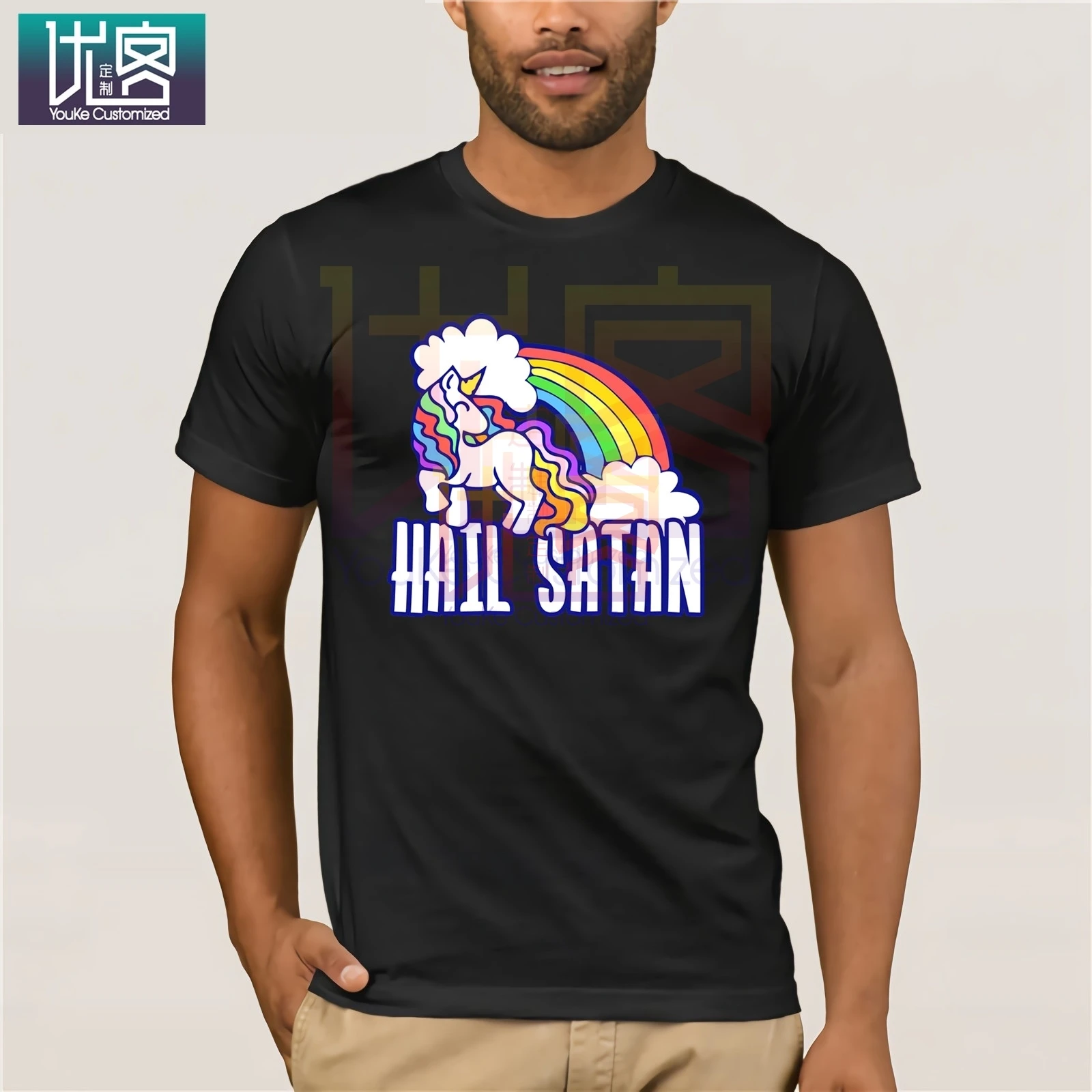 Мужские хипстерские футболки с коротким рукавом мужские черные единорогом