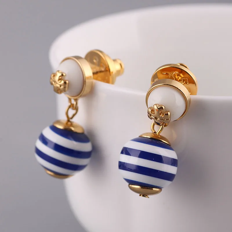 

Европейские и американские ювелирные изделия, оптовая продажа, ювелирные изделия, синие и белые полосатые жемчужные модные серьги