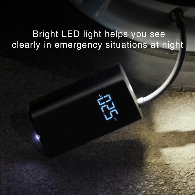 Переносной электрический насос Xiaomi 1S 150psi с детекцией давления для велосипедов, мотоциклов, скутеров, фонарика и надувных сокровищ.