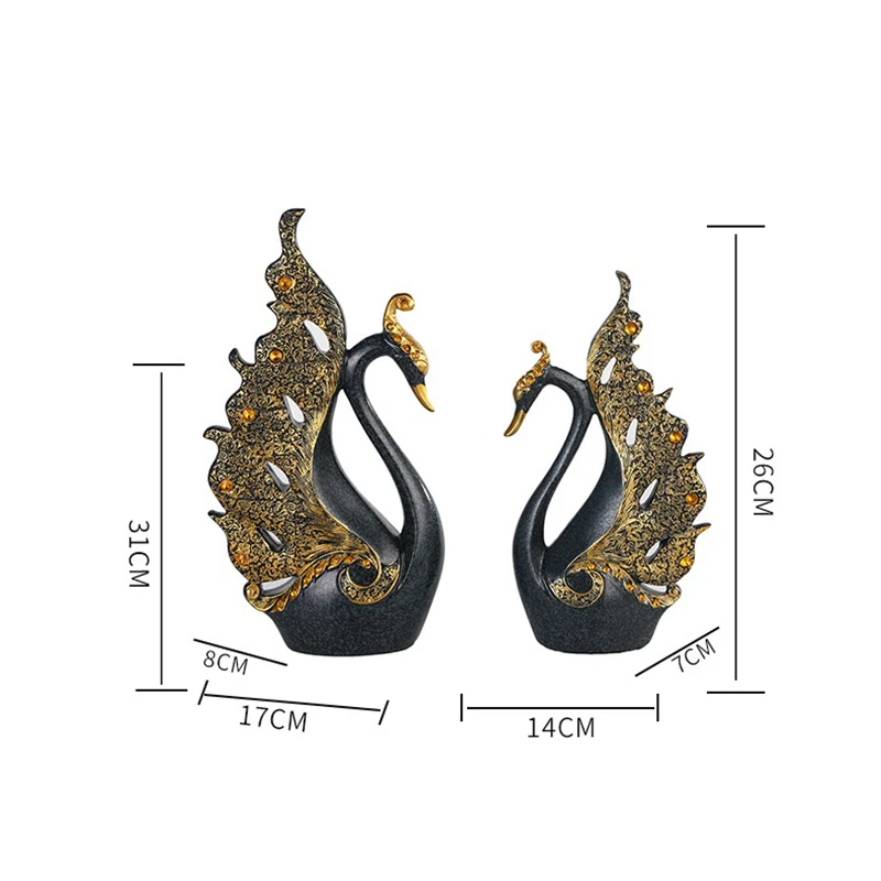 

Lovers Swans European Home Decor Resin Crafts Ornaments Luxury Golden Living Room Wedding Decoration Statue