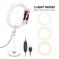 neewer led ring light table top 10 inch usb ring light 3200k 5600k 3 light modes dimmable with flexible phone stand
