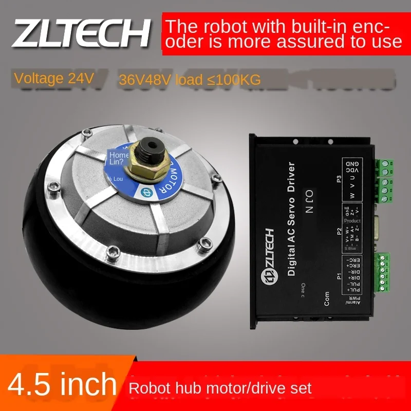 4.5 Inch DC 24V-48V Robot Dual-axis Hub Servo Motor CAN Driver Set Agv Trolley Load Built-in Encoder