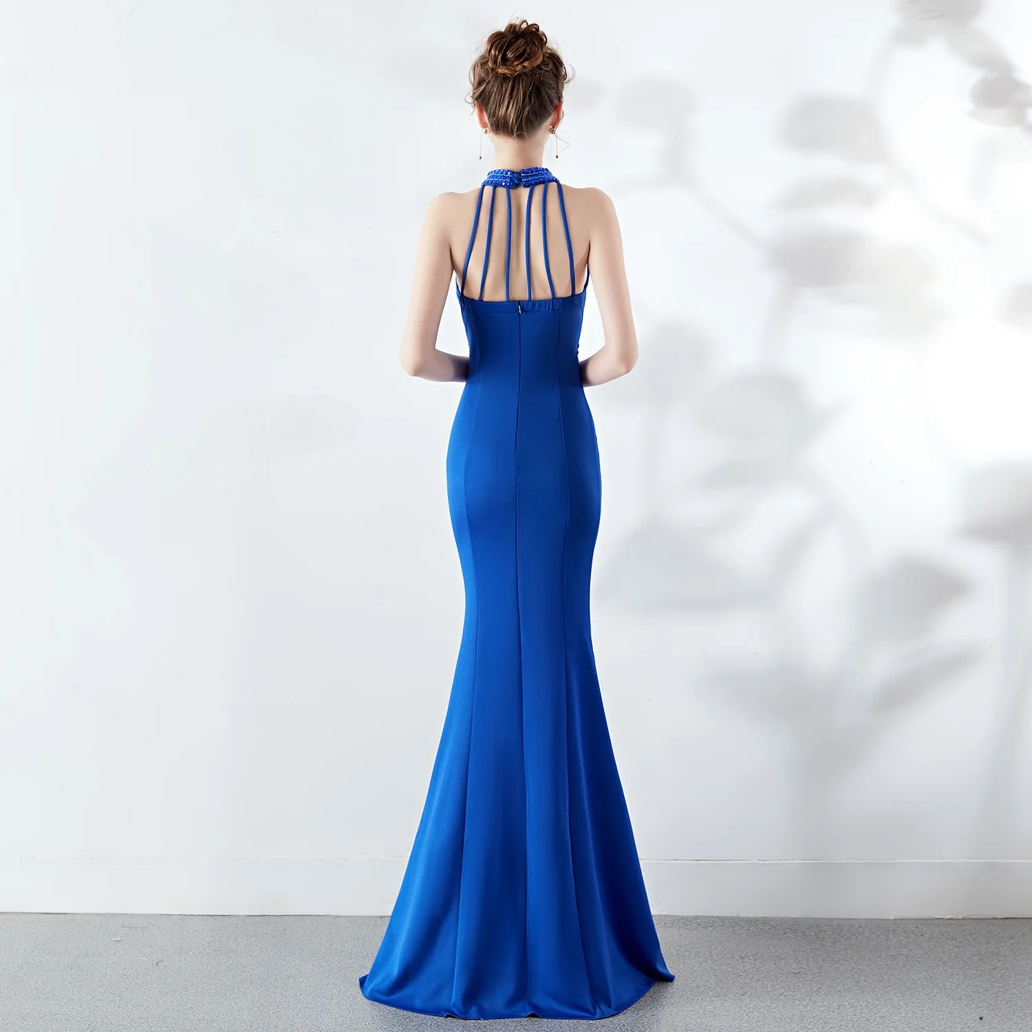 Женское свадебное банкетное платье вечернее с бисером без рукавов сексуальное