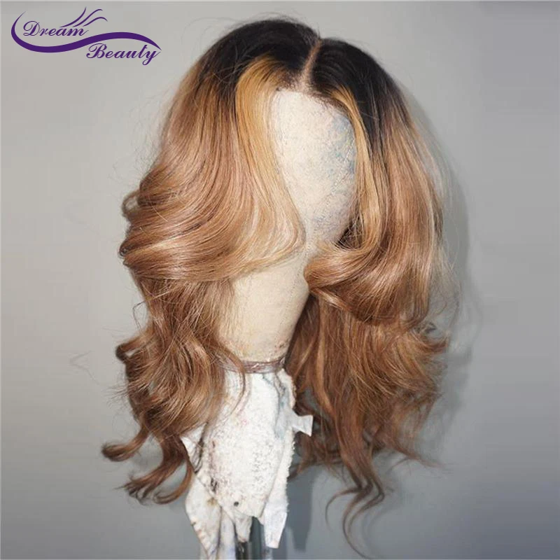 Dream Beauty Ombre 13*6 Lace Front Human Hair Wigs Wavy With Baby Hair Preplucked Brazilian Lace Front Wigs Remy Hair 180density