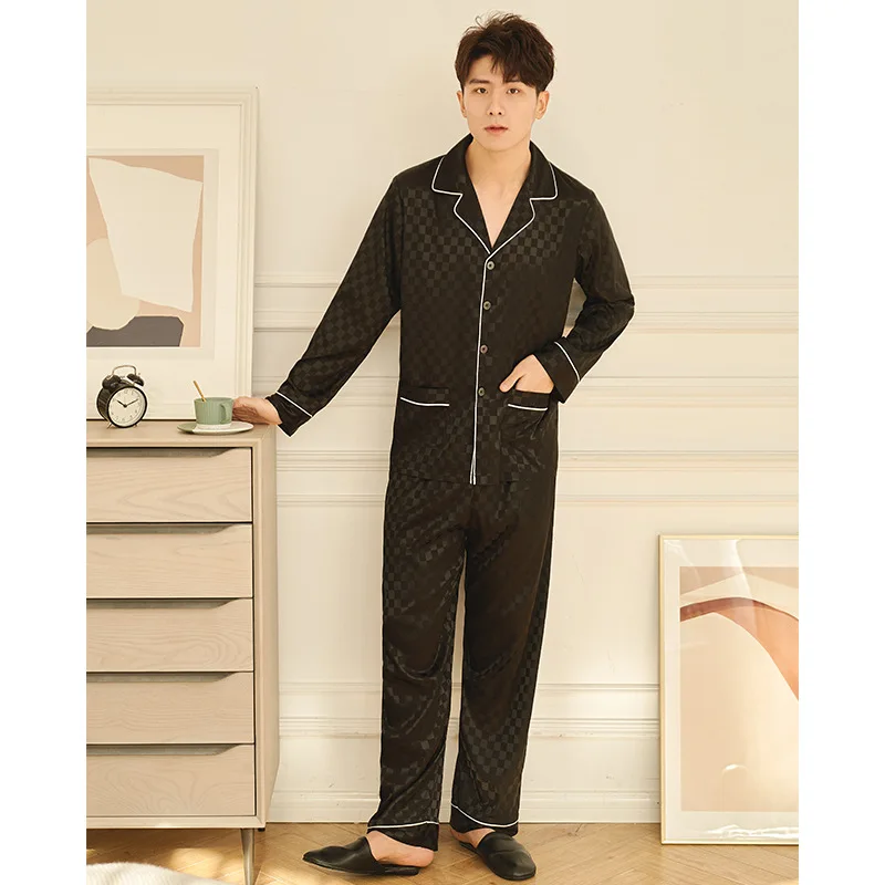 Pajamas Sets 2pcs Men's Stain Silk Like Pajama Set Sleepwear Men Sexy Modern Style Soft Cozy Satin Nightgown Men Summer Oversize