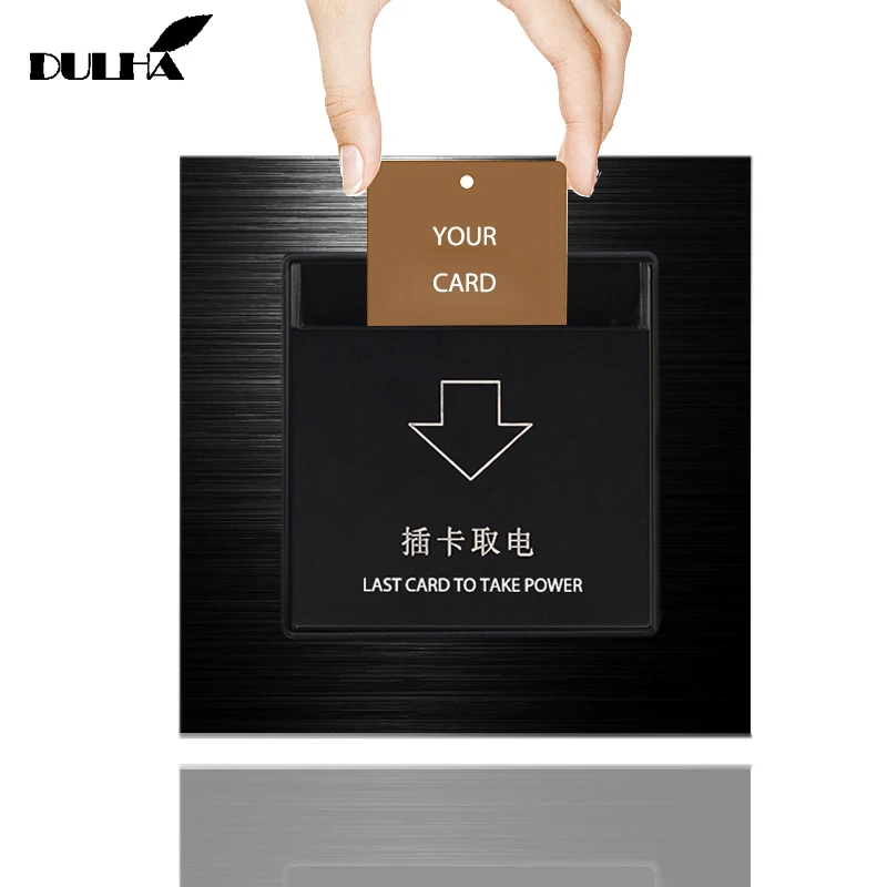 

Insert Card For Power Wall light Switch Luxury Brushed Aluminum Electric Energy saving For Hotel Rent House Guest Room Switches