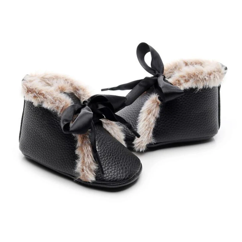 

Baby Girl Leather Boot Lace-up Fur Shoes Winter Warm Toddler Baby Boys Girls Shoes New Arrival 2021 Gold Black Pink Hot Sell