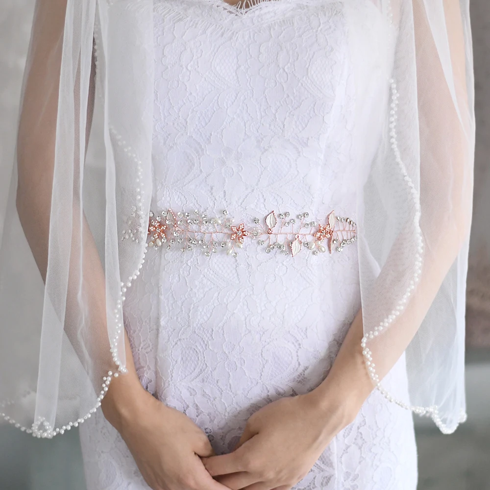 

SH236-RG Crystal Bridal Belt Rose Gold Rhinestone Jeweled Belt Pearl Diamond Wedding Women's Belts Fashion Evening Dresses