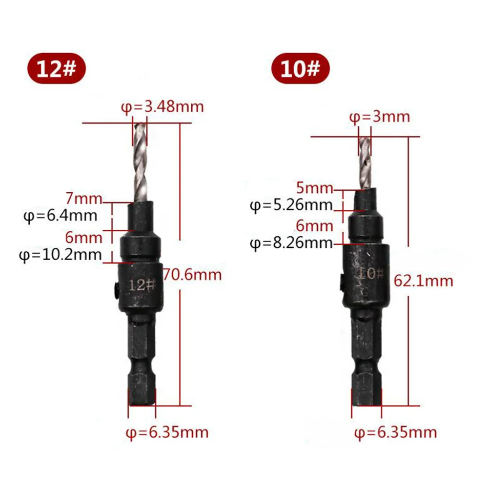 

5 Pcs Quick Change Hex Countersink Drill Bit Set for Carpentry and Woodworking and an Allen Key (5-12 White)