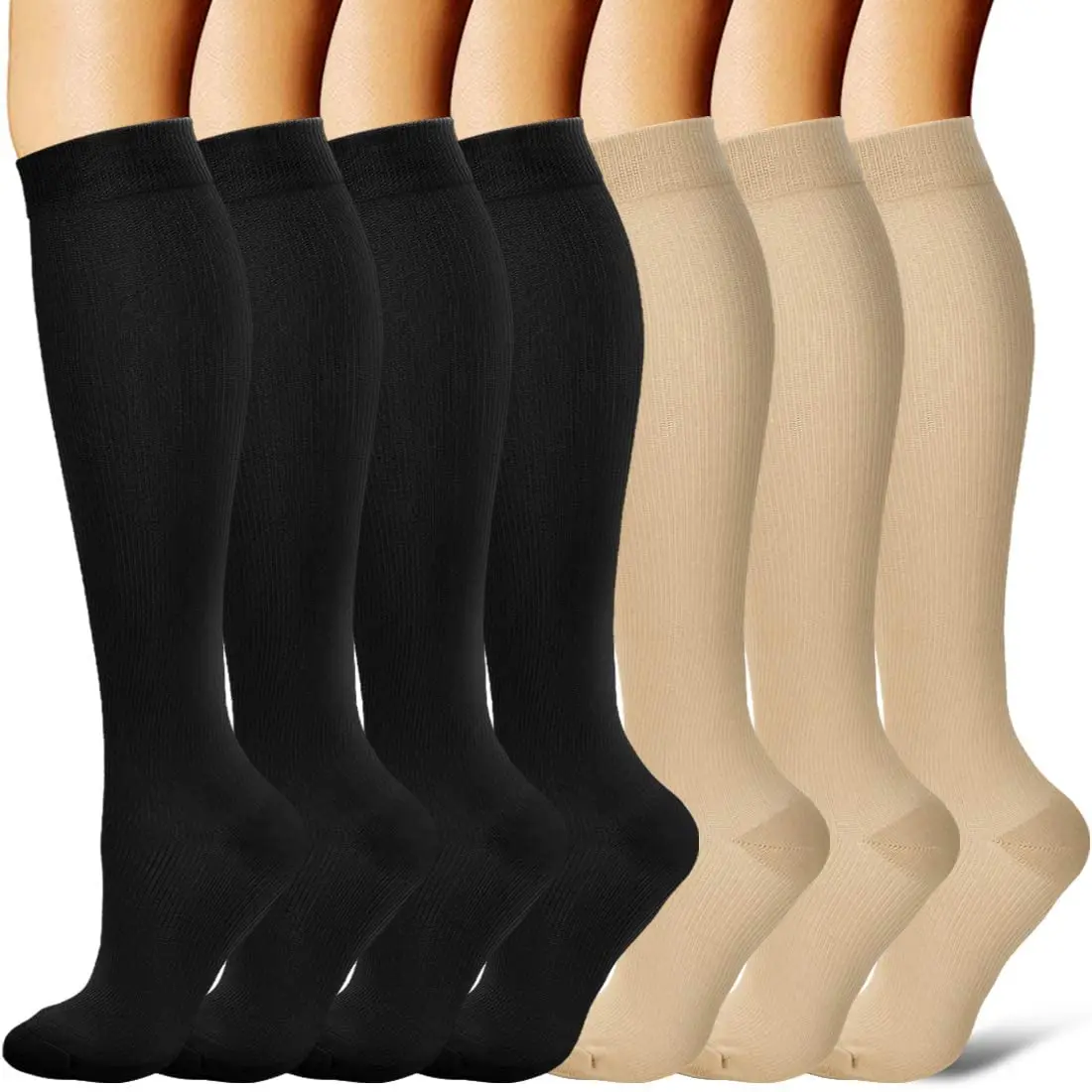 

7 Pair Compression Stocking Women Men Knee High 30mmHg Edema Diabetes Varicose Veins Running Travel Sport Compression Socks