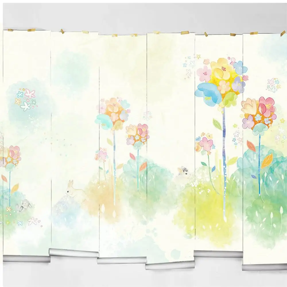 

watercolor painting woods forest nursy room mural wallpaper STDM5052