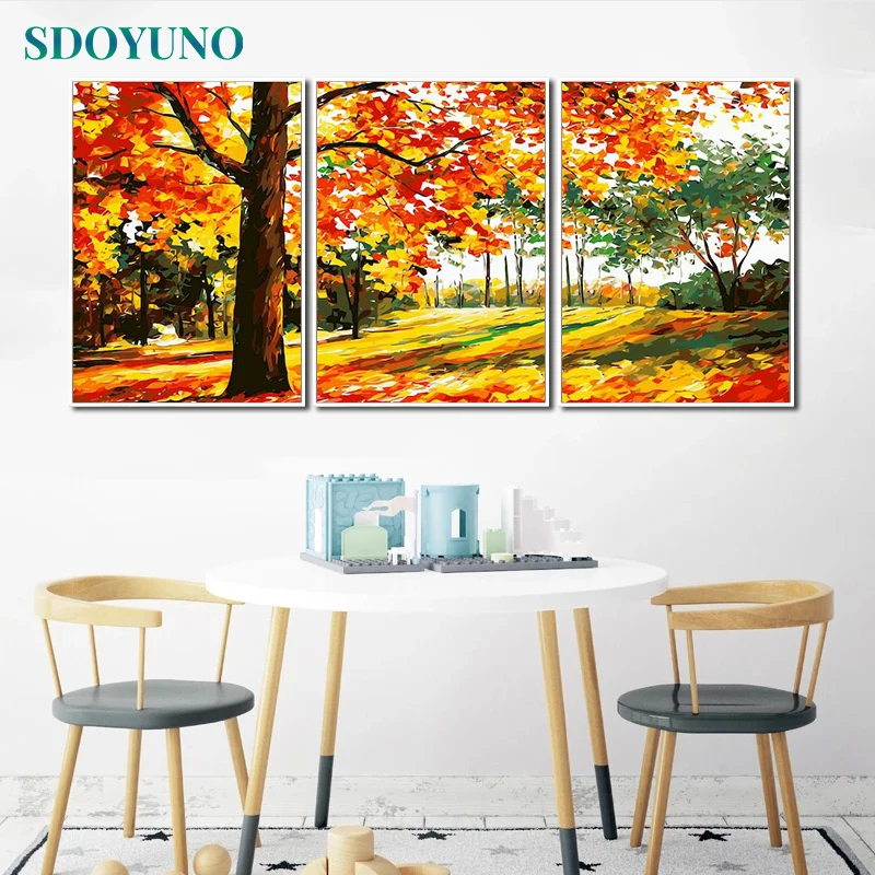 

SDOYUNO 3Pcs 40x50cm Painting By Numbers For Adult Autumn Scenery DIY Frameless Paint By Numbers On Canvas Handpainted Wall Art