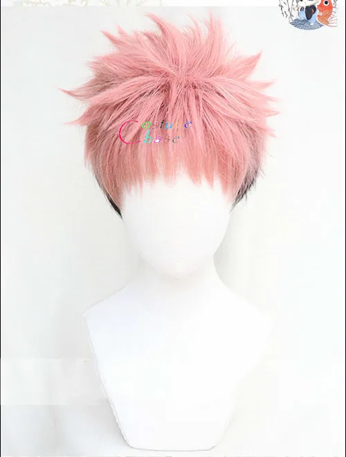 

Термостойкий синтетический парик для косплея Yuji Itadori из аниме «джутсу кайсен», с короткими волосами розового, черного цветов, для вечевечер...