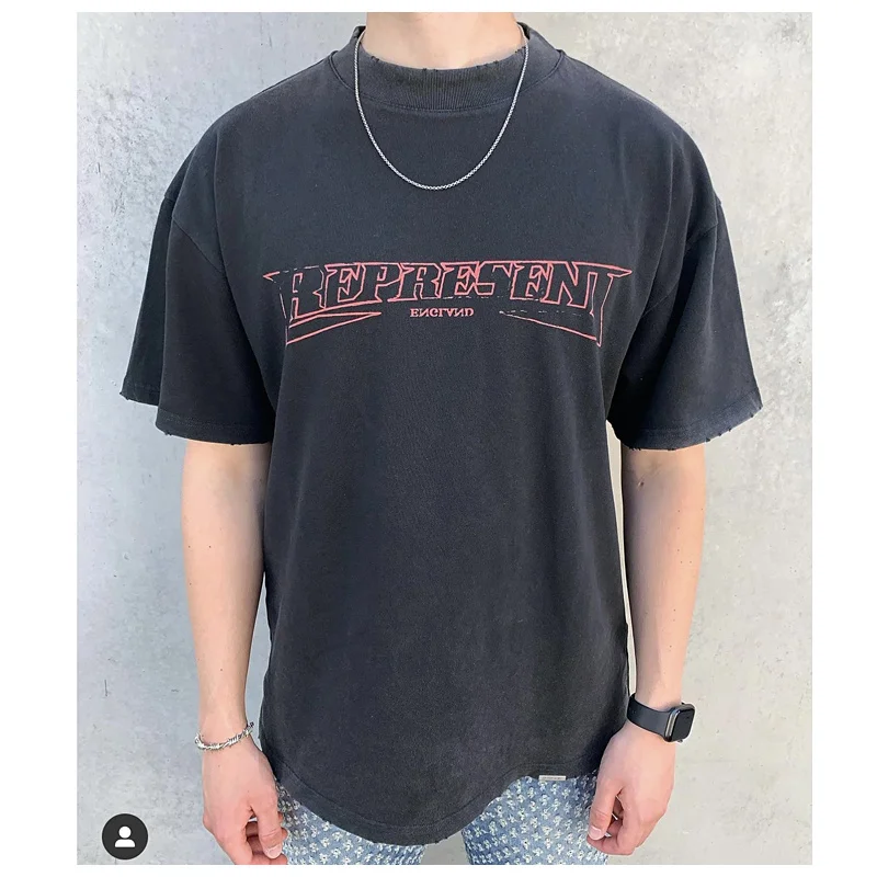 

Высококачественная уличная новая модель 2022, Ретро футболка с принтом потертых букв и коротким рукавом, мужская и женская футболка с круглым...