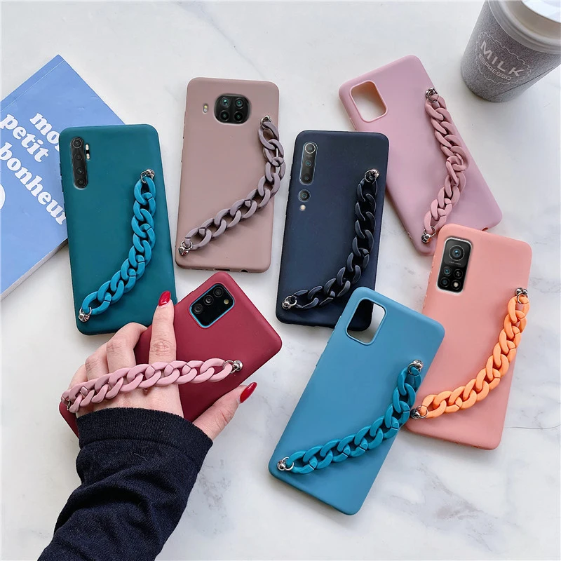 Wriststrap Bracelet Silicone Chain Phone Case For Xiaomi Mi 11 10T Lite Note 10 pro lite Ultra 9t pro Soft Tpu Back Cover
