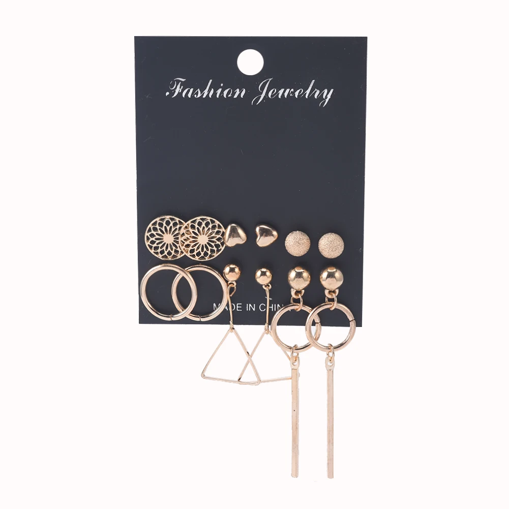

Heart Earrings Flower Circular Earrings for Girl Accessories Simple Eardrops 6 Pairs/Set