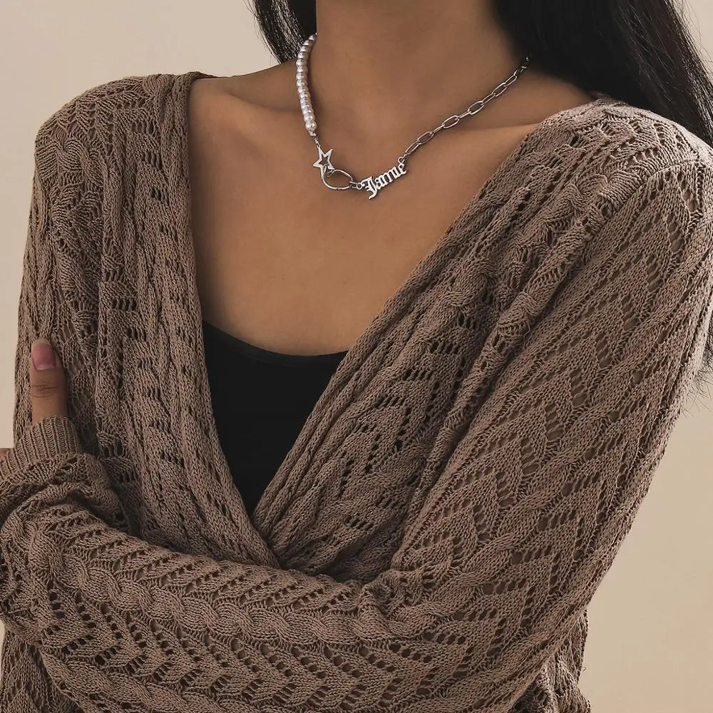 

Goth Imitation Pearl Choker Necklace for Women Star Circle Bead Chain Hollow Letter Pendant Aesthetic Christmas Jewelry Gift