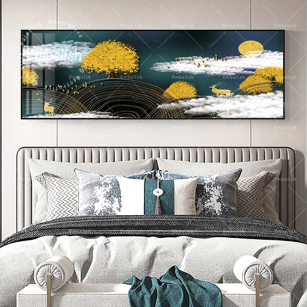 

1 Pieces Modern Home Decor Pictures For Living Room Golden Trees And Clouds Landscape Wall Posters HD Print Canvas Paintings