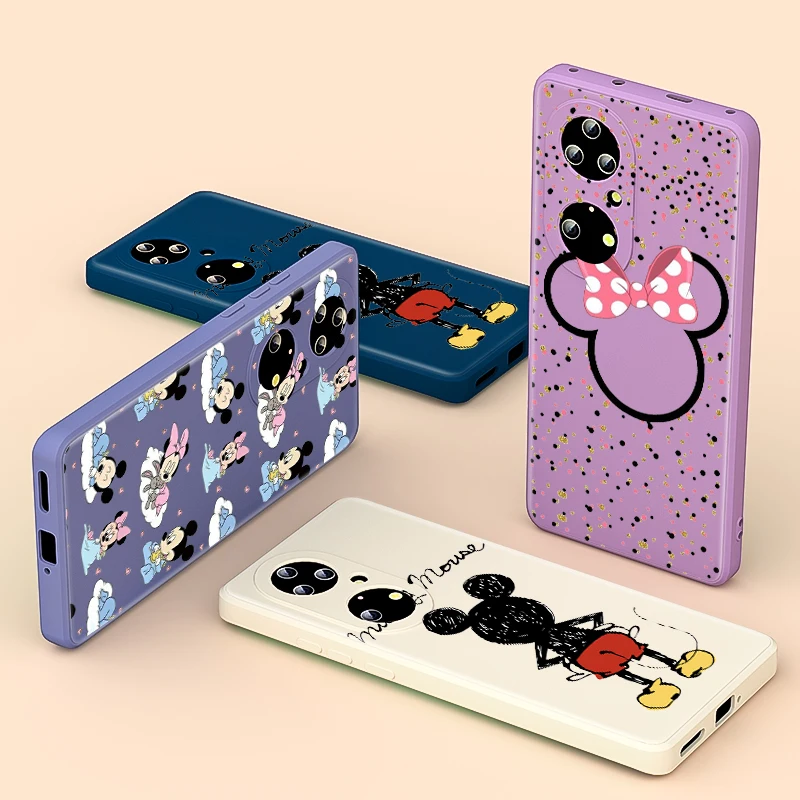 

Phone Case For Huawei P50 P40 P30 P20 Lite E P Smart Plus Pro 2019 5G Minnie Y Mickey Liquid Silicone Soft Cover