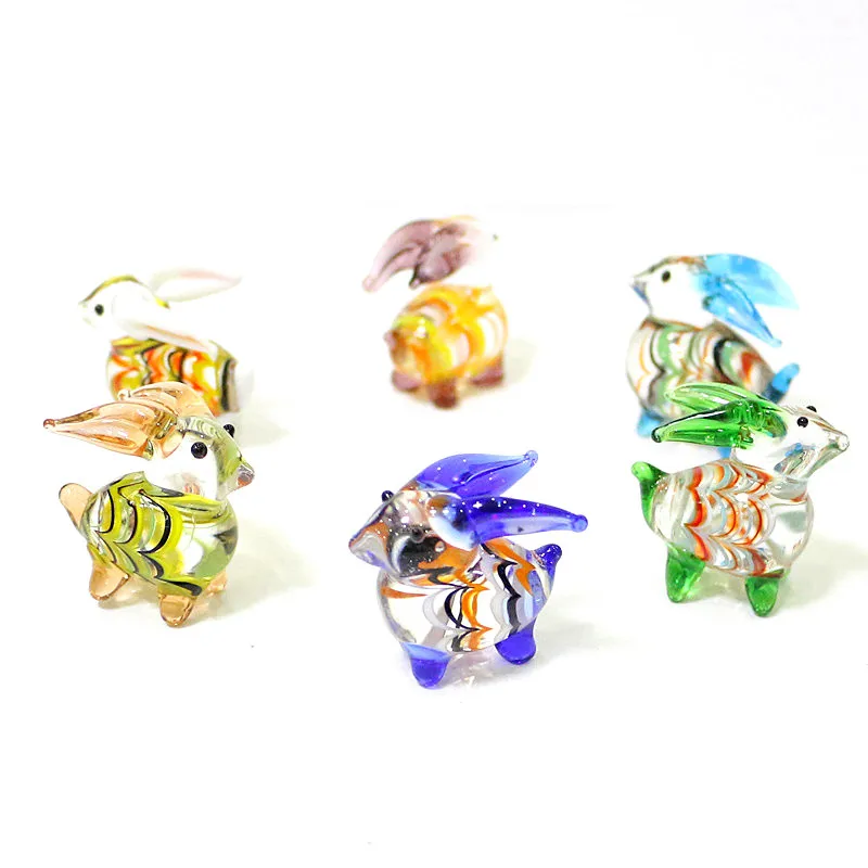 

Colorful Rabbit Mini Figurine Cute Tiny Glass Bunny Craft Ornaments Collection Home Fairy Garden Animal Statue Decor Accessories