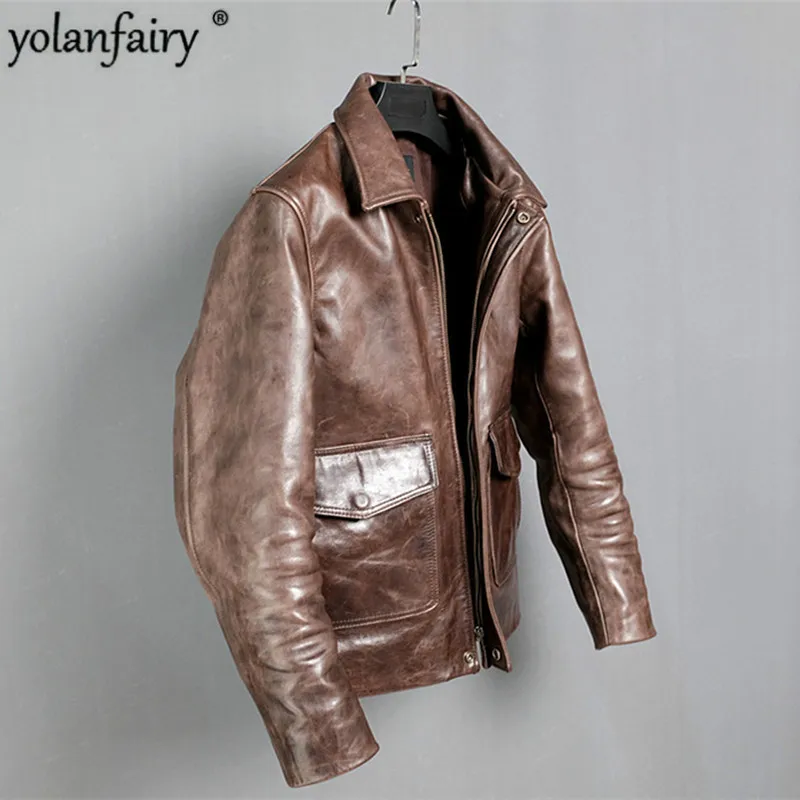 Мужская винтажная куртка из натуральной кожи мотоциклетная Роскошная пони