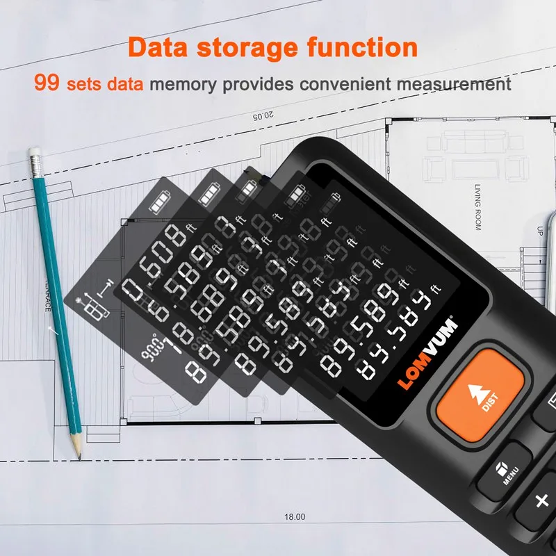 New Digital Tilt Laser Distance Meter 70m 120m Handheld Rangefinder Electronic Leveling Angle Finder 99 Sets Data Tape LOMVUM |