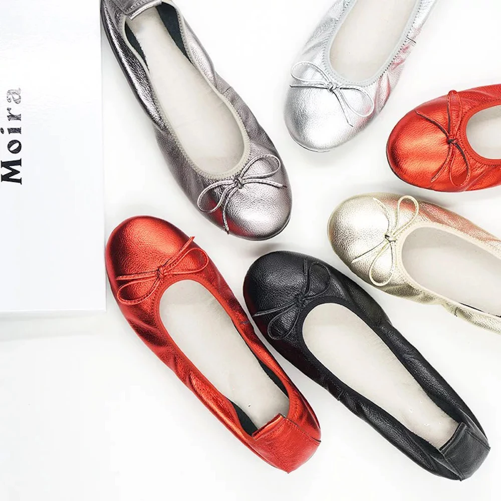 

Women's Shoes Genuine Leather Slip-On Butterfly-knot Ladies Flats Hot Sell Comfort Spring Fashion Women's Flat Shoes Big Size 43