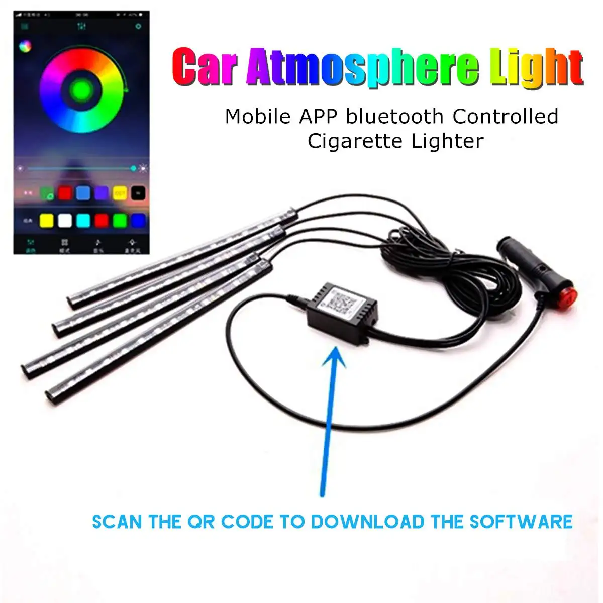 Автомобильный светильник для ног 72 светодиода с USB сигаретный управления музыкой