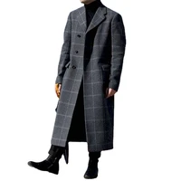 fashion men woolen coat 2021 waistless plaid casual fit gray youth coat streetwear men long sleeve cardigan tops overcoat