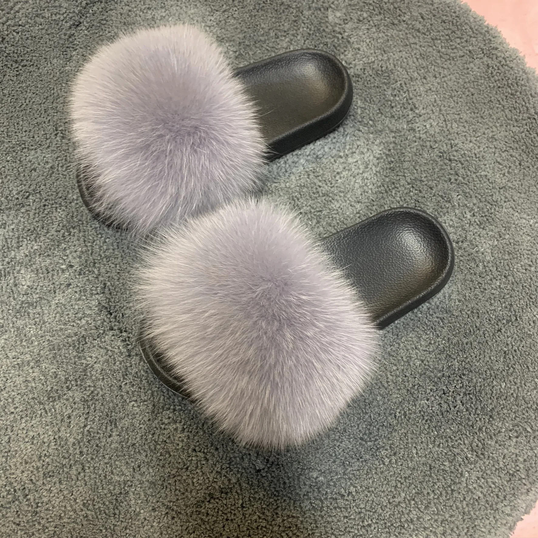 hot summer fox fur slippers female fashion flat wild red women real fur shoes fluffy sandals flip flops brand luxury free global shipping