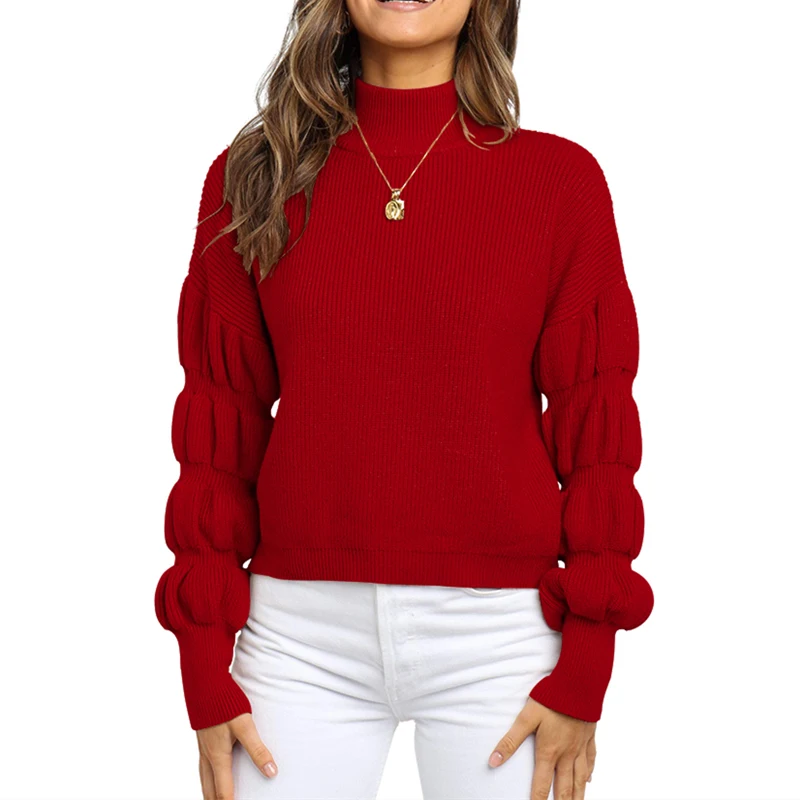Женский свитер с высоким воротом Осень зима jerseis largos de mujer пуловер рукавом в форме