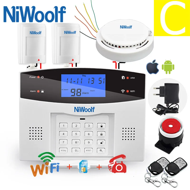 C Wifi PSTN GSM сигнализация совместима с 433 МГц беспроводной/проводной детектор датчик двери сигнализация Умный дом релейный выход телефон приложение - Цвет: C