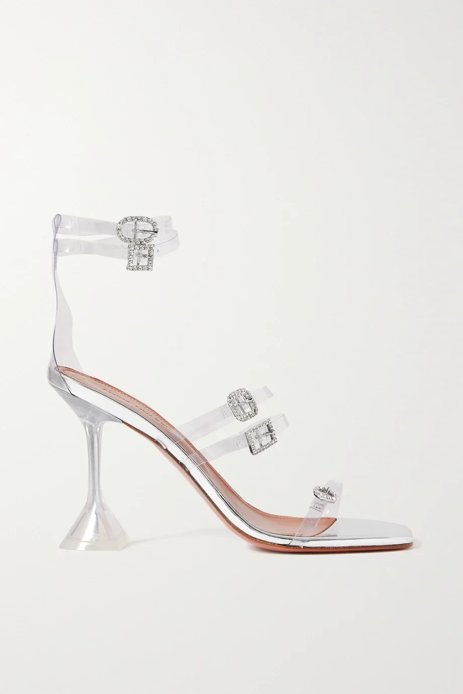 

New Season Robyn Sandals Crystal-embellished Pvc Fluted Heels Italy Transparent Pvc Crystal Buckles Shoes