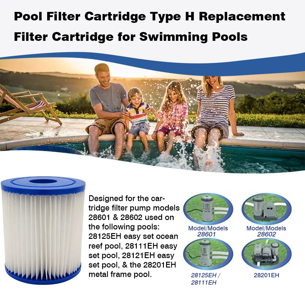 White Pool Filter Cartridge Type H Replacement Swimming Accessory 28601/28602 Compatible | Спорт и развлечения