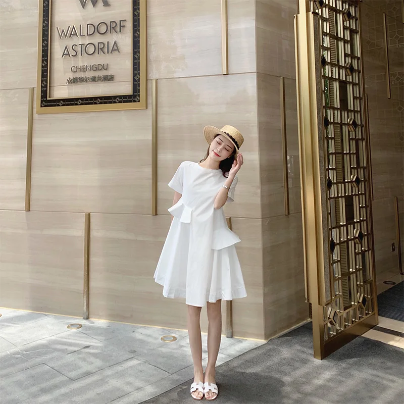 Женское платье белая футболка однотонная с оборками мини-платье уличная одежда в