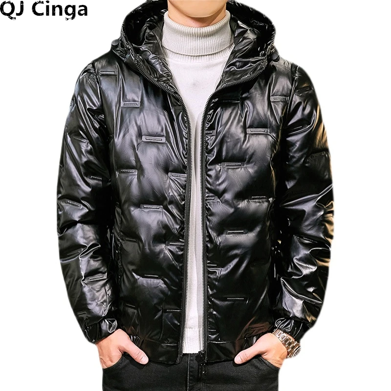 Золотые мужские парки с капюшоном пальто серебристо-черная зимняя Толстая