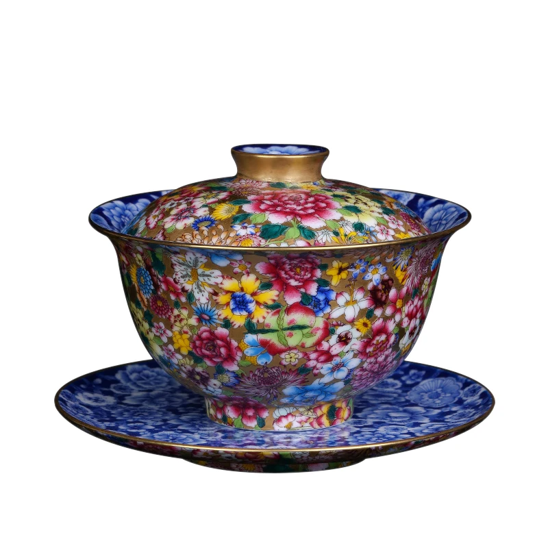 

180ml Jingdezhen Ceramic Blue and White Porcelain Kung Fu Tea Set Gaiwan Hand Painted Enamel Color Tea Bowl Cup Decoration Gifts