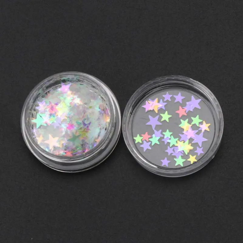 В форме сердца звезды лазерные яркие блестки в виде хлопьев для рукоделия
