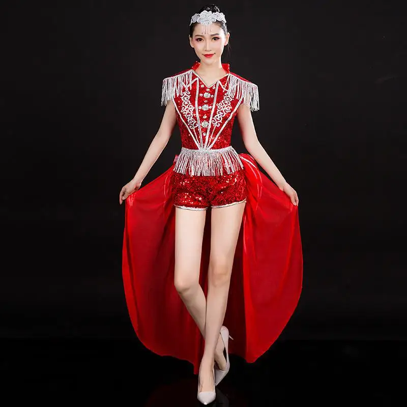 С кисточками женские джазовый танцевальный костюм для взрослых молодежи Ds