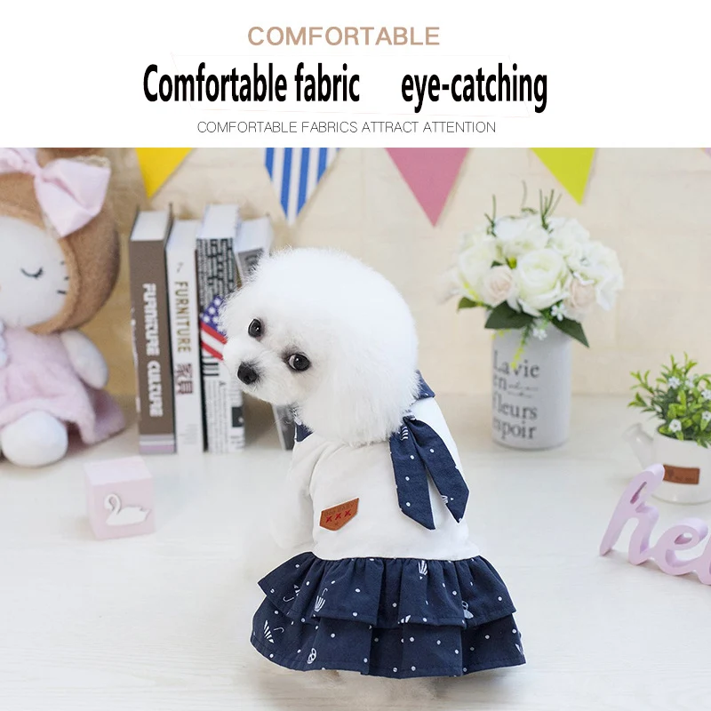 Pet Dog Dress Clothes for Small dog Fashion Cotton Dresses Puppy Clothing Navy Couple | Дом и сад