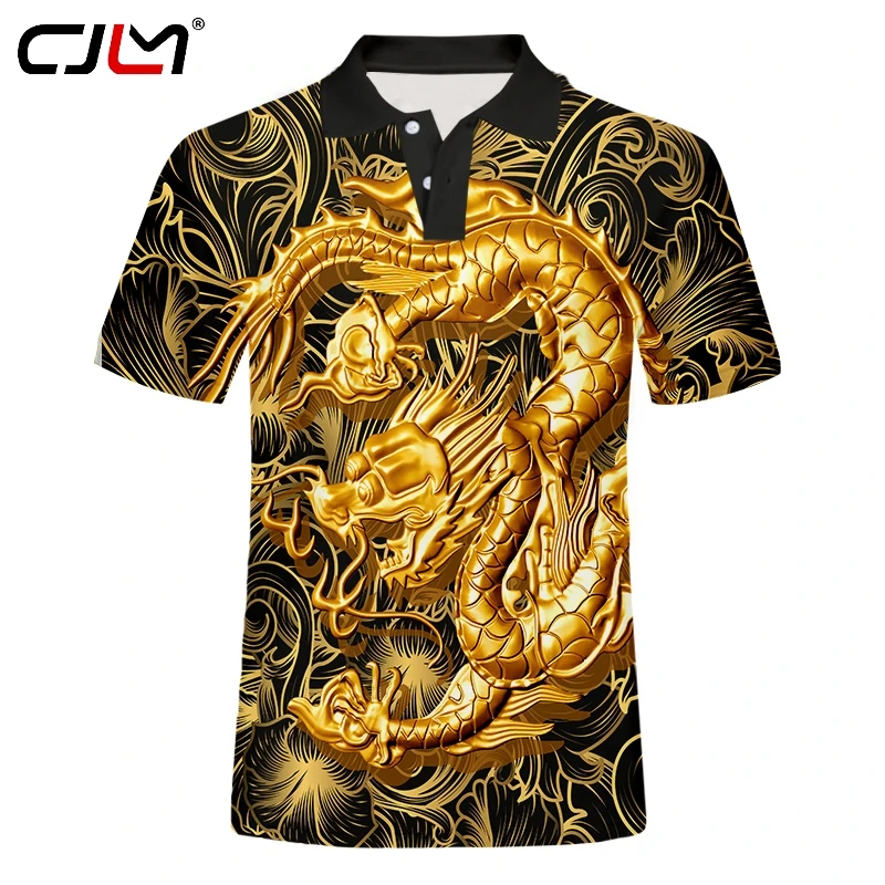 

CJLM Golden Pattern Summer New Polo Shirt 3d Dragon Printing Polo Tees Pattern Short-sleeved Top T-shirt Fashion 5XL Dropship